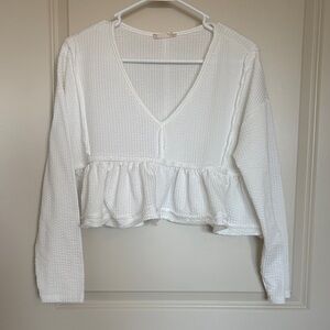 Altar'd State White Textured Peplum Long Sleeve Top